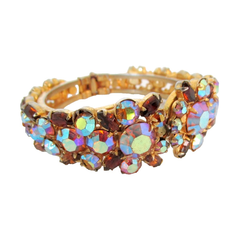 Vintage Juliana Amber AB Rhinestone Clamper Bracelet Sparkly